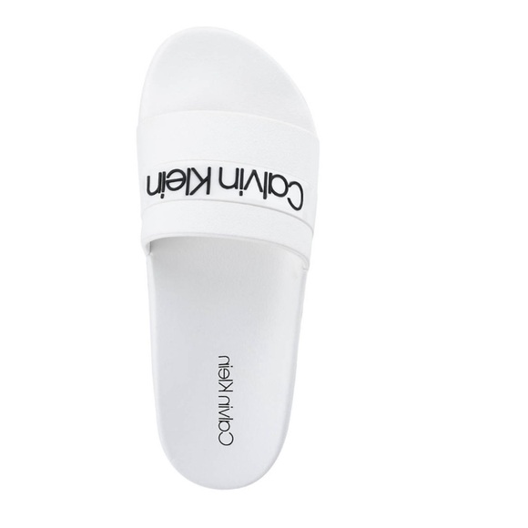 Calvin Klein Mens Adult Casual Pool Slides Logo White Color Sandals Size 11M - Picture 2 of 7